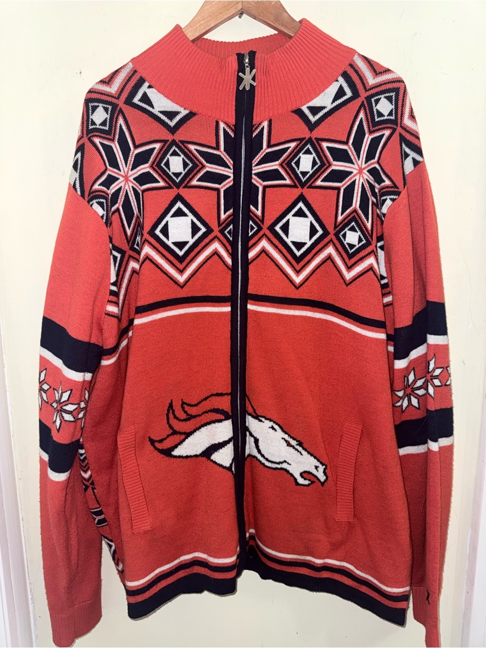 NFL Denver Broncos Full-Zip Knit Sweater Jacket Ugly Christmas Size 2XL